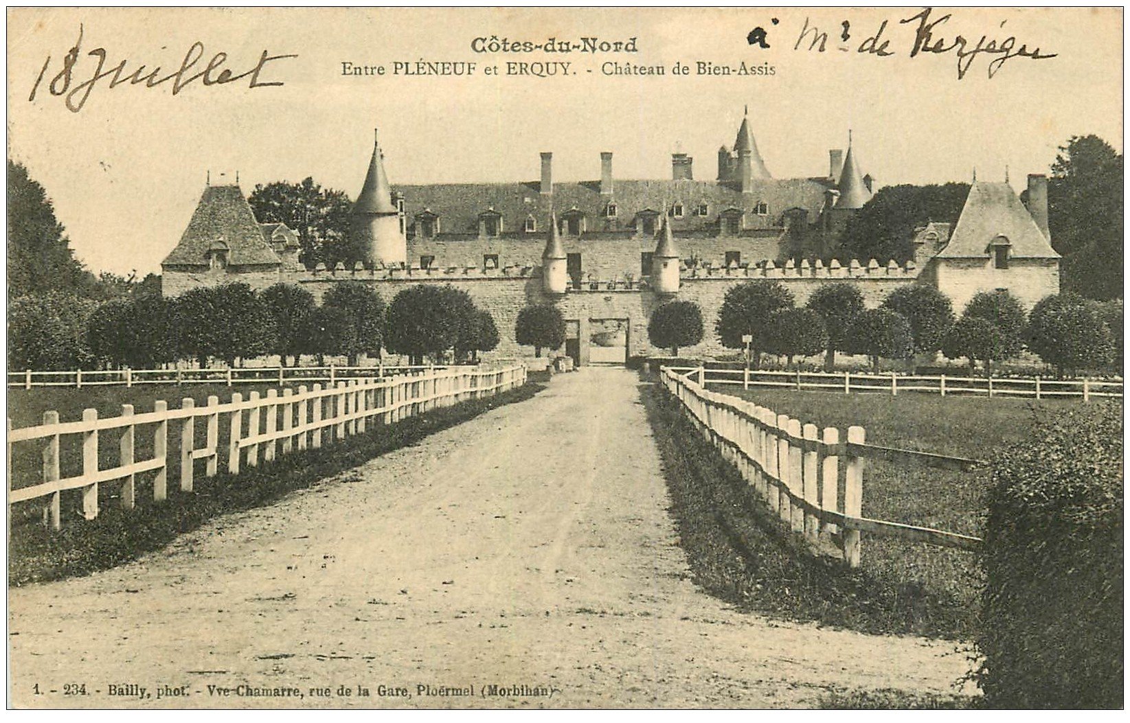 carte postale ancienne 22 CHATEAU DE BIEN-ASSIS enttre Pléneuf et Erquy 1914