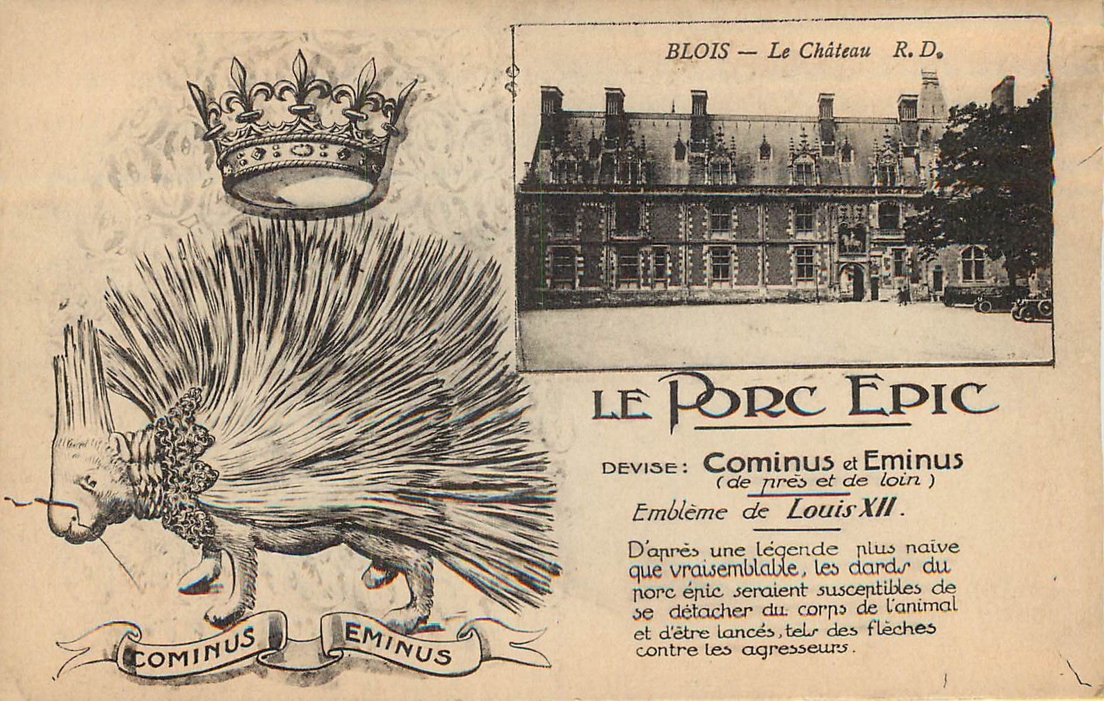 4 x cpa CHÂTEAUX. Blois et Chambord. Porc Epic, souvent femme..., Hermine et Cygne