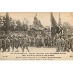 75 PARIS. Fête de l'Indépendance Américaine le 4 Juillet 1918 devant statue de Strasbourg