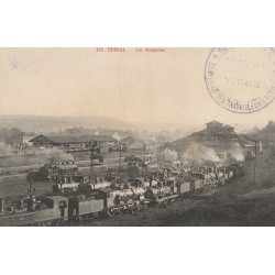 88 EPINAL. Les Rotondes avec Trains et Locomotives. Tampon militaire