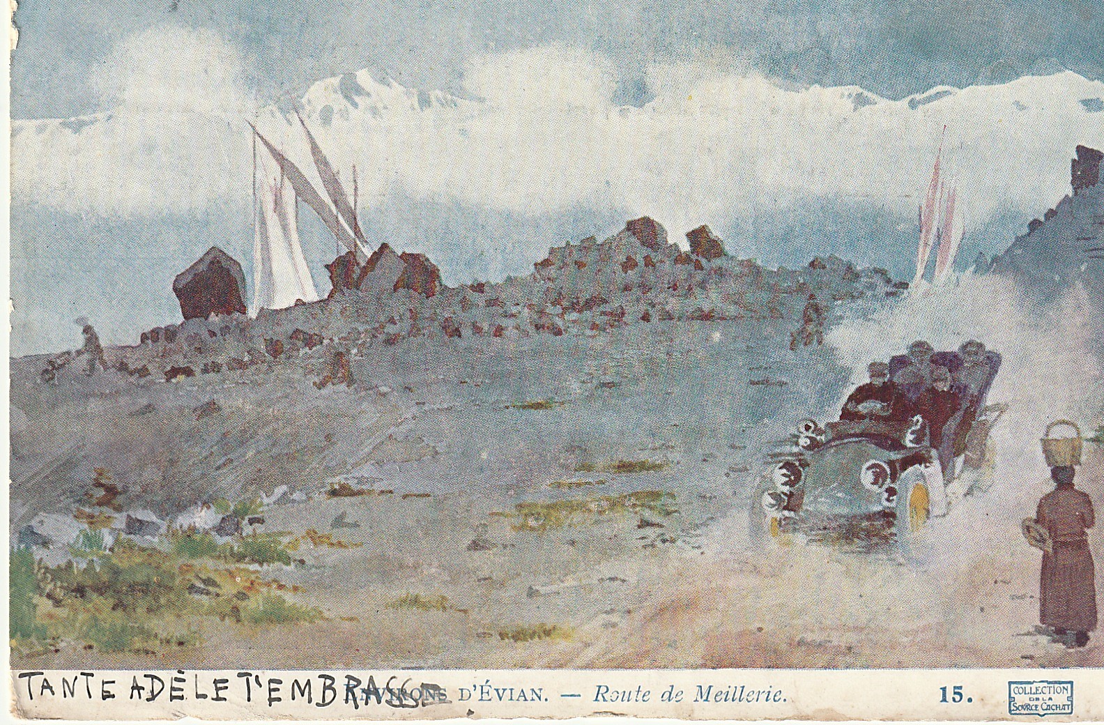 74 EVIAN. Voiture ancienne route de Meillerie 1920 collection de la Source Cachat