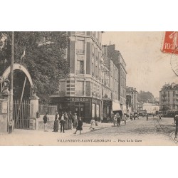 94 VILLENEUVE-SAINT-GEORGES. Attelage devant le magasin Singer Place de la Gare et Hôtel de Ville 1913