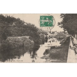 08 CHARLEVILLE. Mont Olympe, Canal de dérivation du Vieux Moulin et Pont de Montcy avec animation 1913