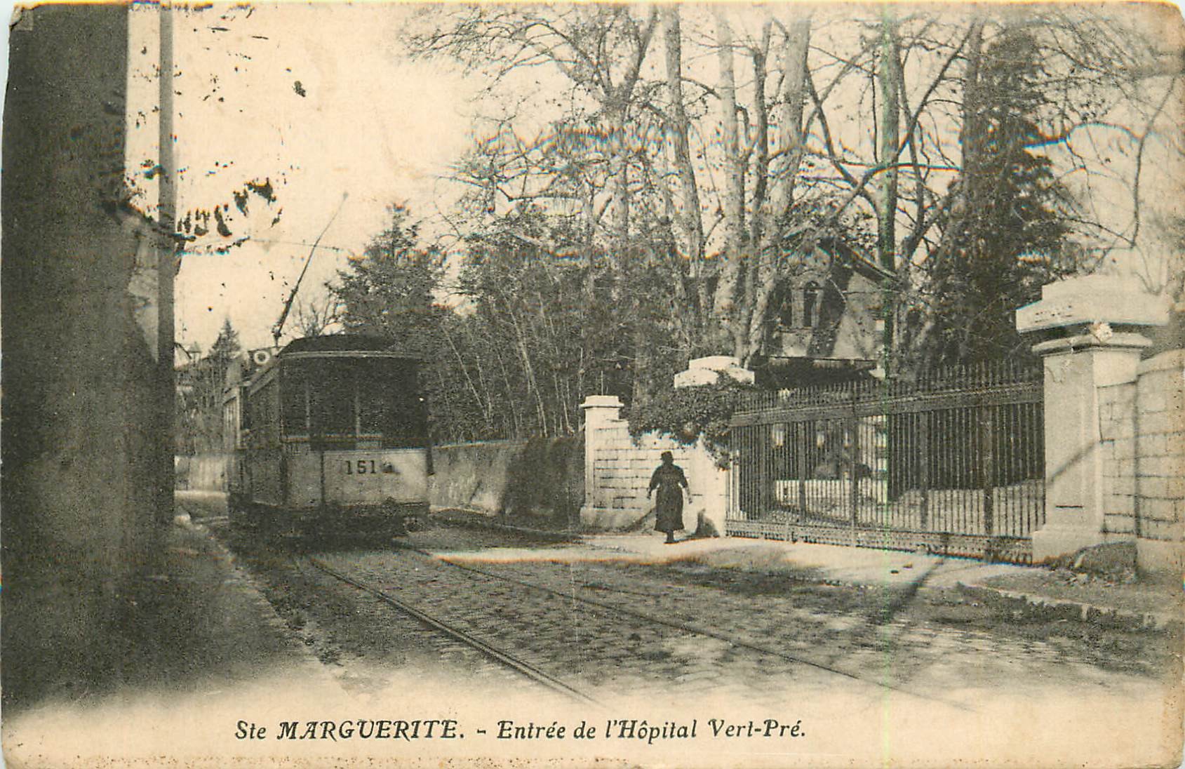 13 Marseille SAINTE-MARGUERITE. Tramway à l'Entrée de l'Hôpital Vert-Pré 1923