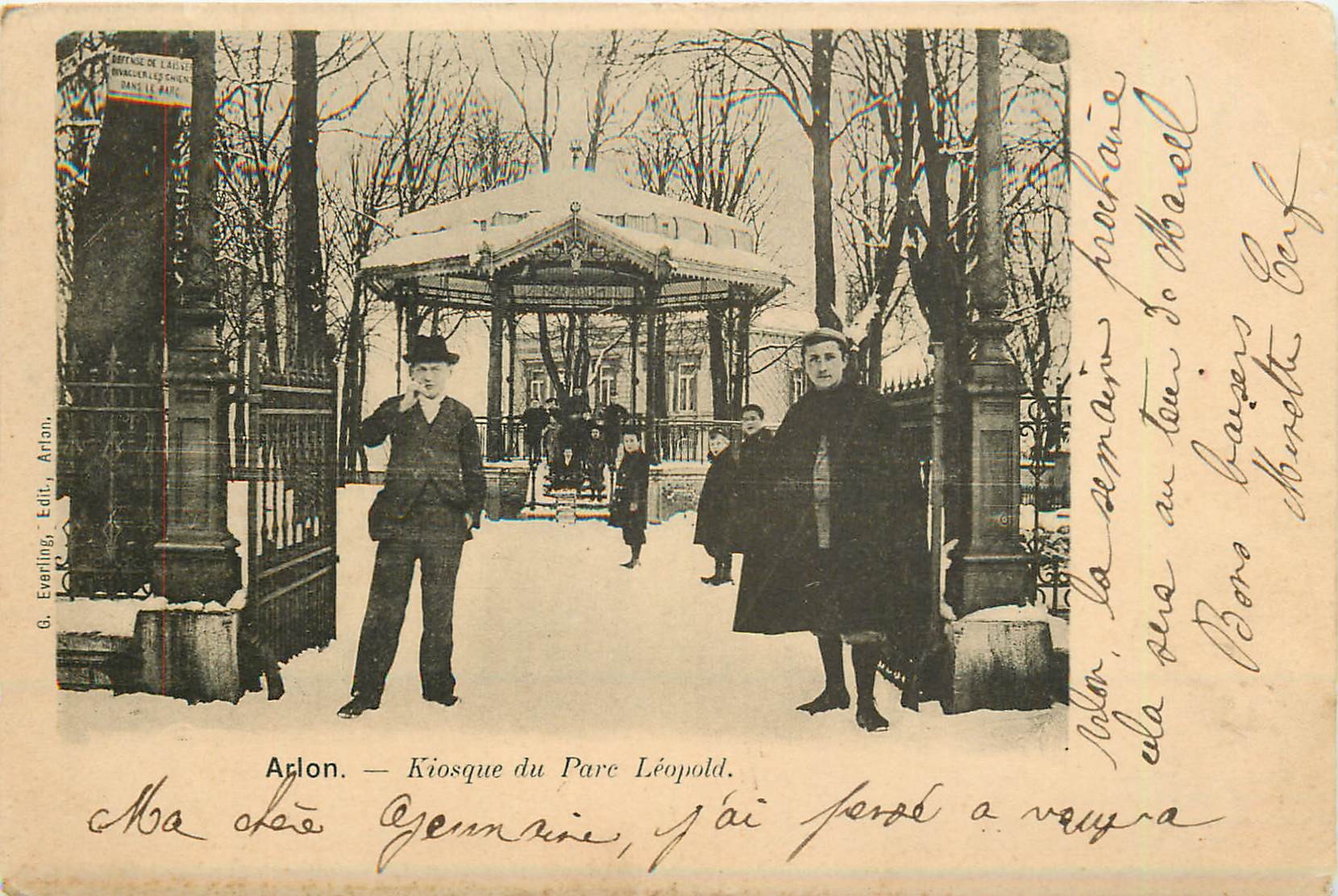 Belgique ARLON. Kiosque du Parc Léopold sous la neige vers 1900