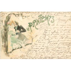 ILLUSTRATEUR - ABEILLE Jack " le Printemps" couple d'amoureux 1901
