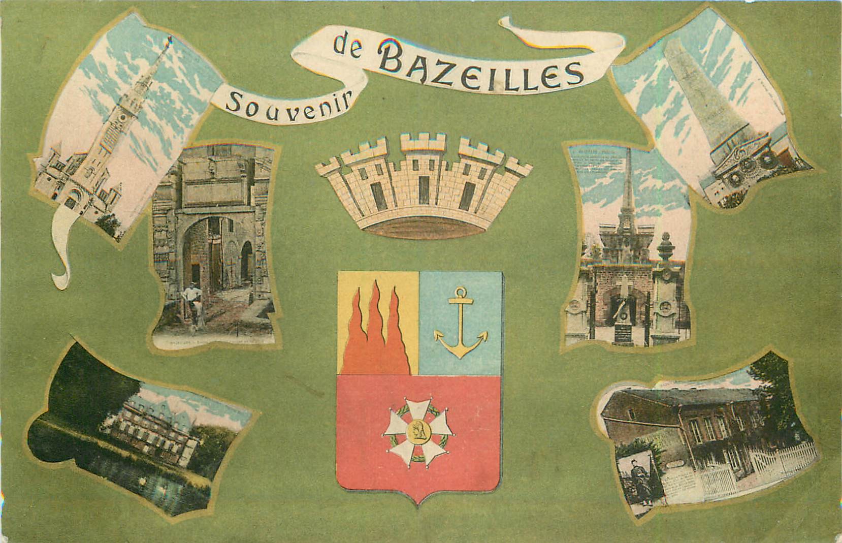 08 BAZEILLES. Souvenir multivues et armoiries 1909