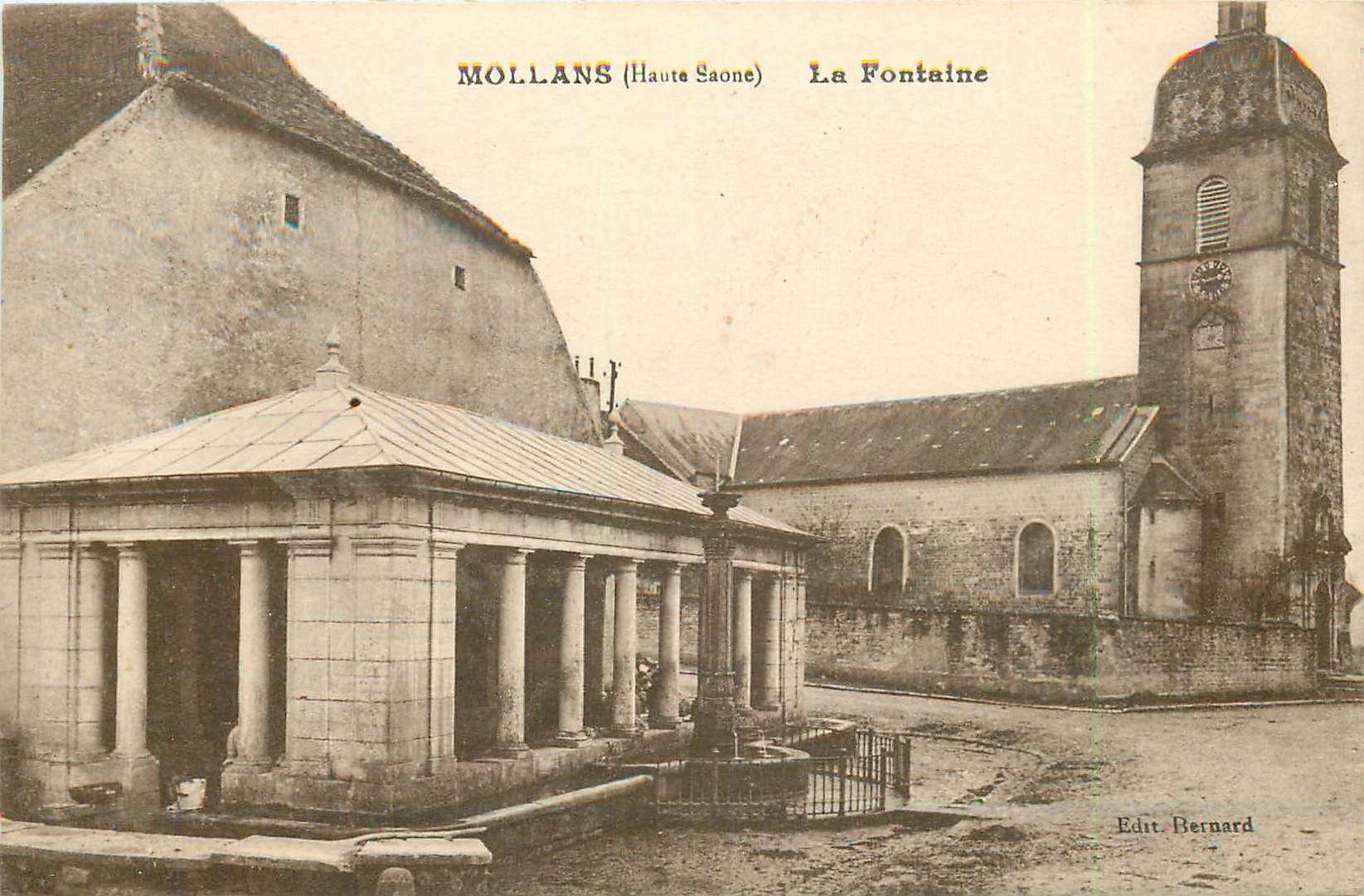 70 MOLLANS. La Fontaine et l'Eglise 1917