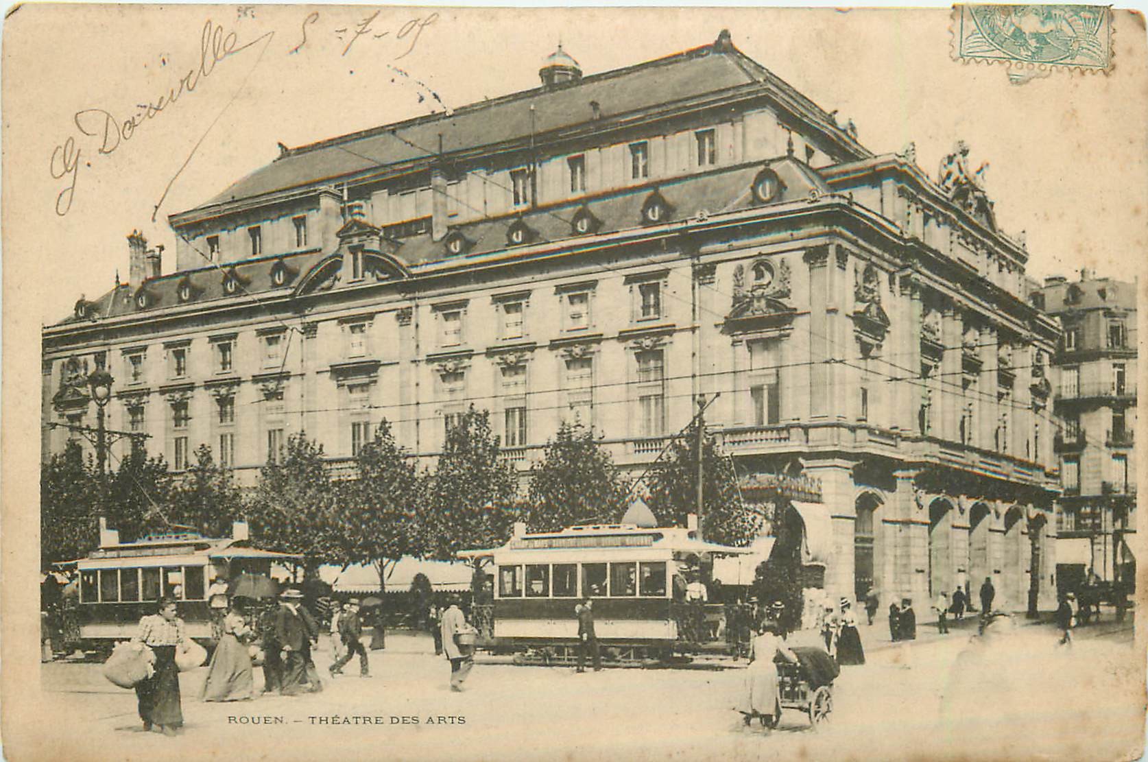 76 ROUEN. Tramways devant le Théâtre des Arts animation 1905