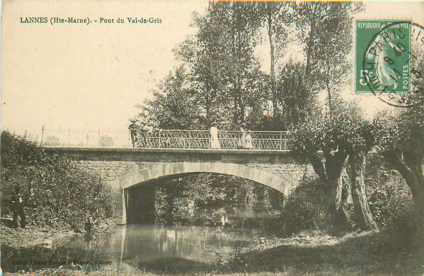 52 LANNES. Pont du Val-de-Gris animé dessus et dessous 1913