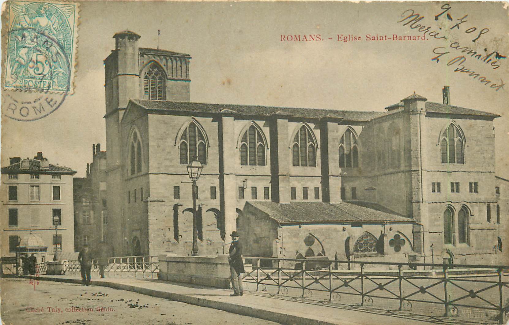 26 ROMANS-SUR-ISERE. Eglise Saint-Bernard avec animation sur le Pont 1905