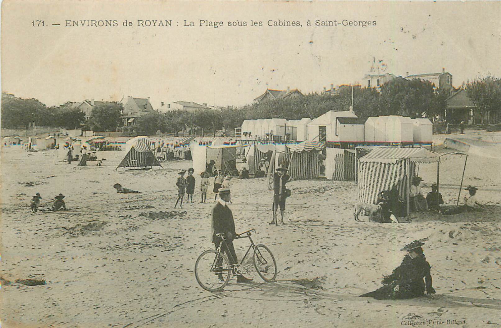 17 SAINT-GEORGES DE-DIDONNE. La Plage sous les Cabines 1906 Cycliste et Pêcheur de Crustacés