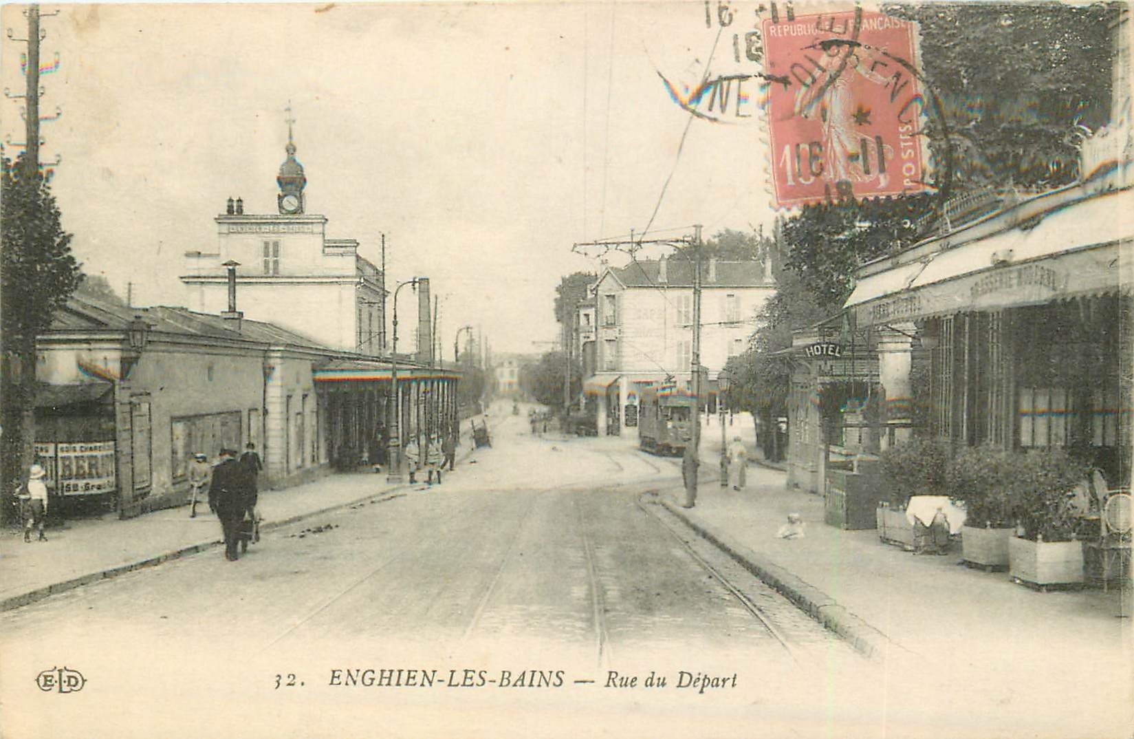 95 ENGHIEN-LES-BAINS. Hôtel Brasserie Moderne et la Gare rue du Départ 1918