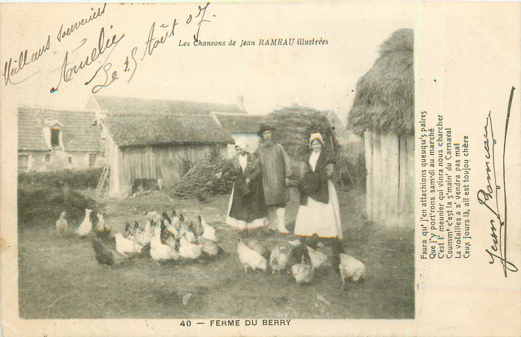 18 FERME DU BERRY. Chansons de Rameau avec Paysans et poules 1907