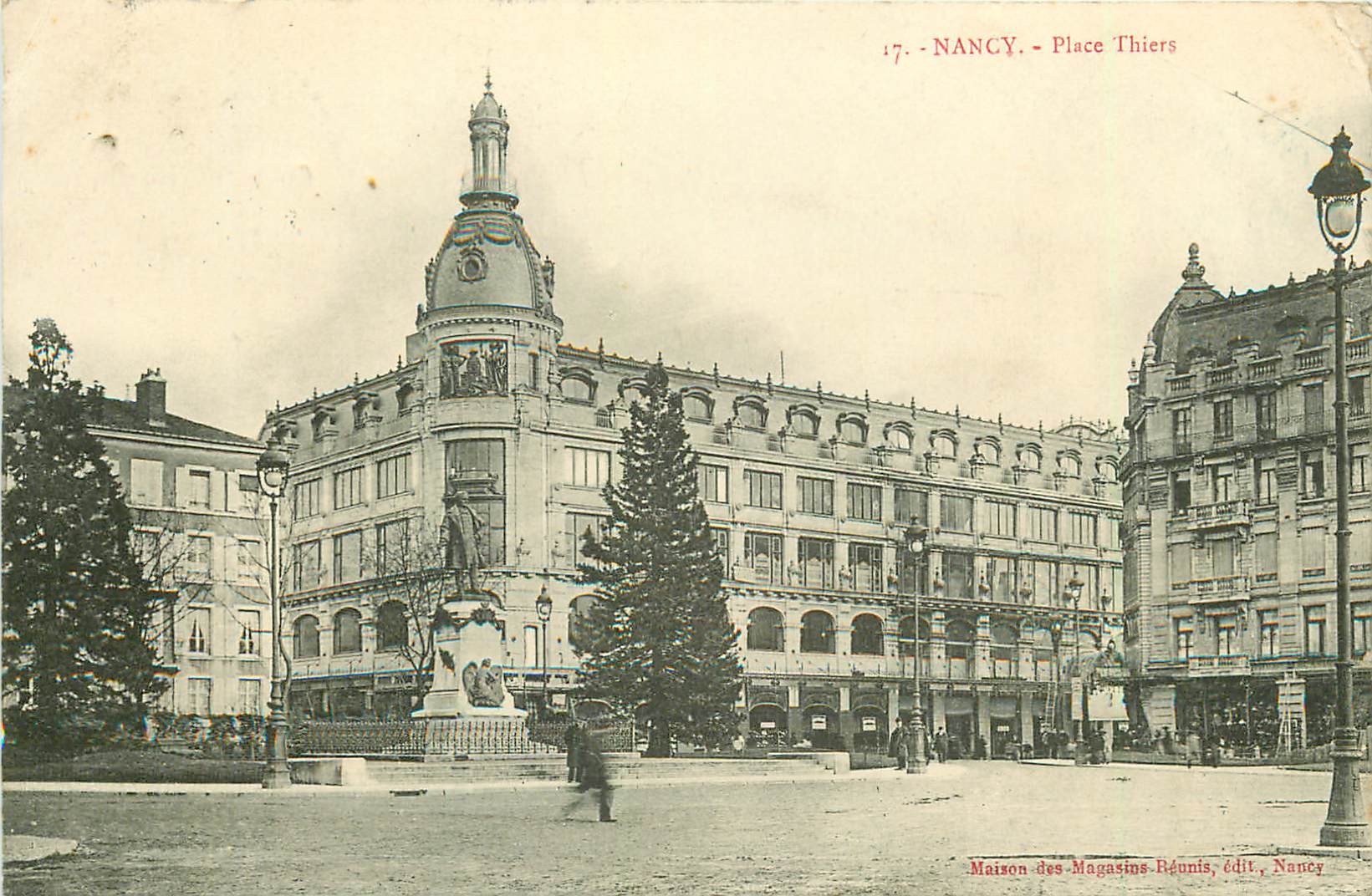 54 NANCY. Statue sur la Place Thiers avec Magasins Réunis 1910