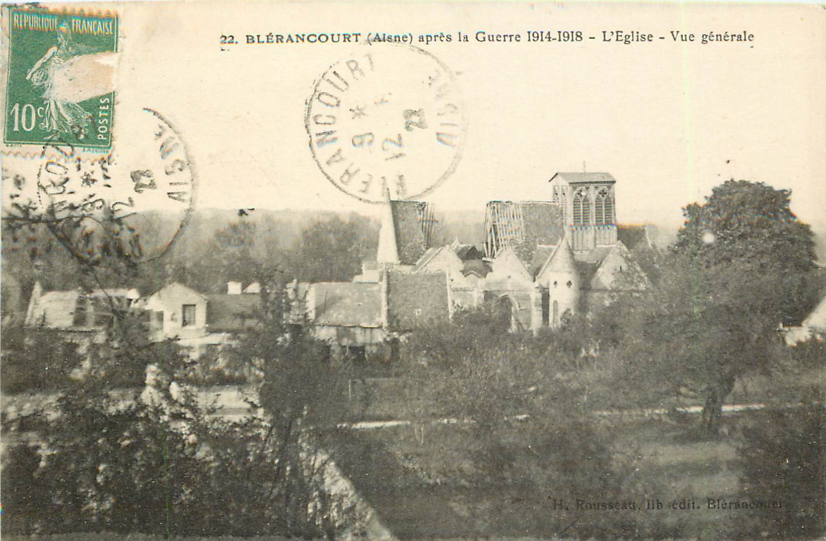 02 BLERANCOURT. L'Eglise 1922 après la Guerre 1914-1918