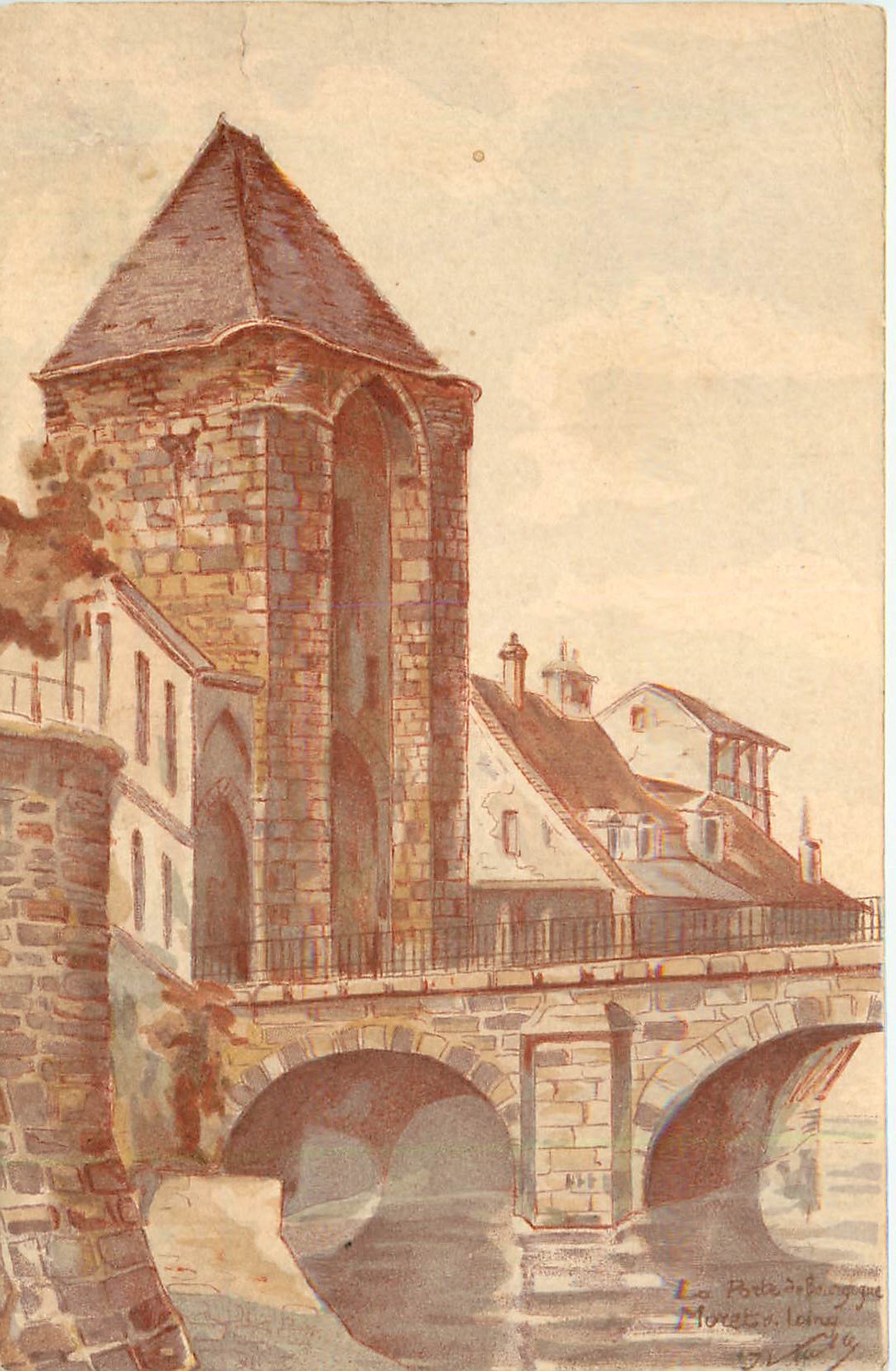77 MORET-SUR-LOING. Le pont sur la Porte d'après les aquarelles de Viatte