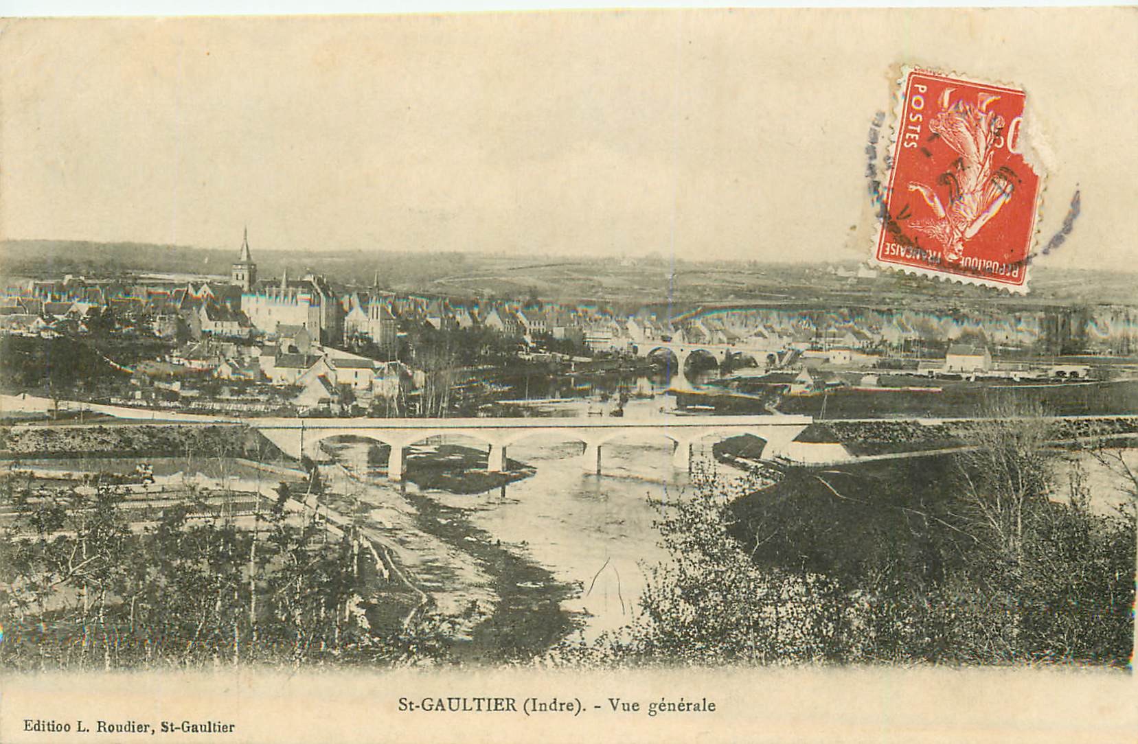 36 SAINT-GAULTIER. Vue générale sur le Pont 1907
