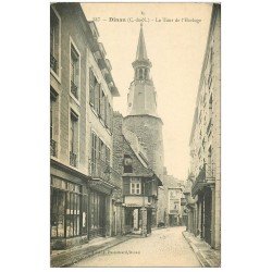 carte postale ancienne 22 DINAN. Rue et Tour de l'Horloge avec Tabac et Epicerie. Edition Passemard