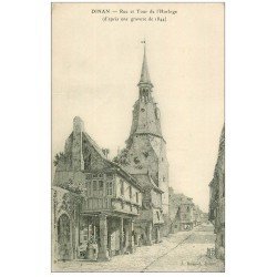 carte postale ancienne 22 DINAN. Rue et Tour de l'Horloge gravure de 1844