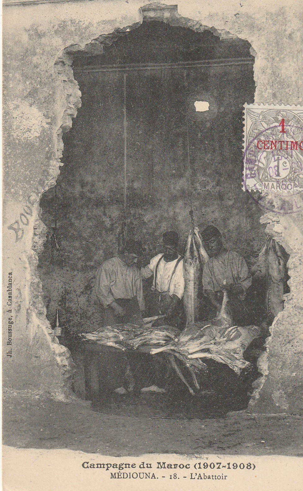 MEDIOUNA. L'Abattoir Bouchers. Timbre 1 centimo 1910