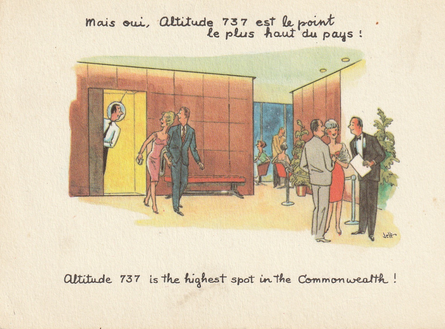 Cpsm Cpm CANADA. Restaurant de la Place Ville Marie altitude 737 pieds. Illustration Jeff