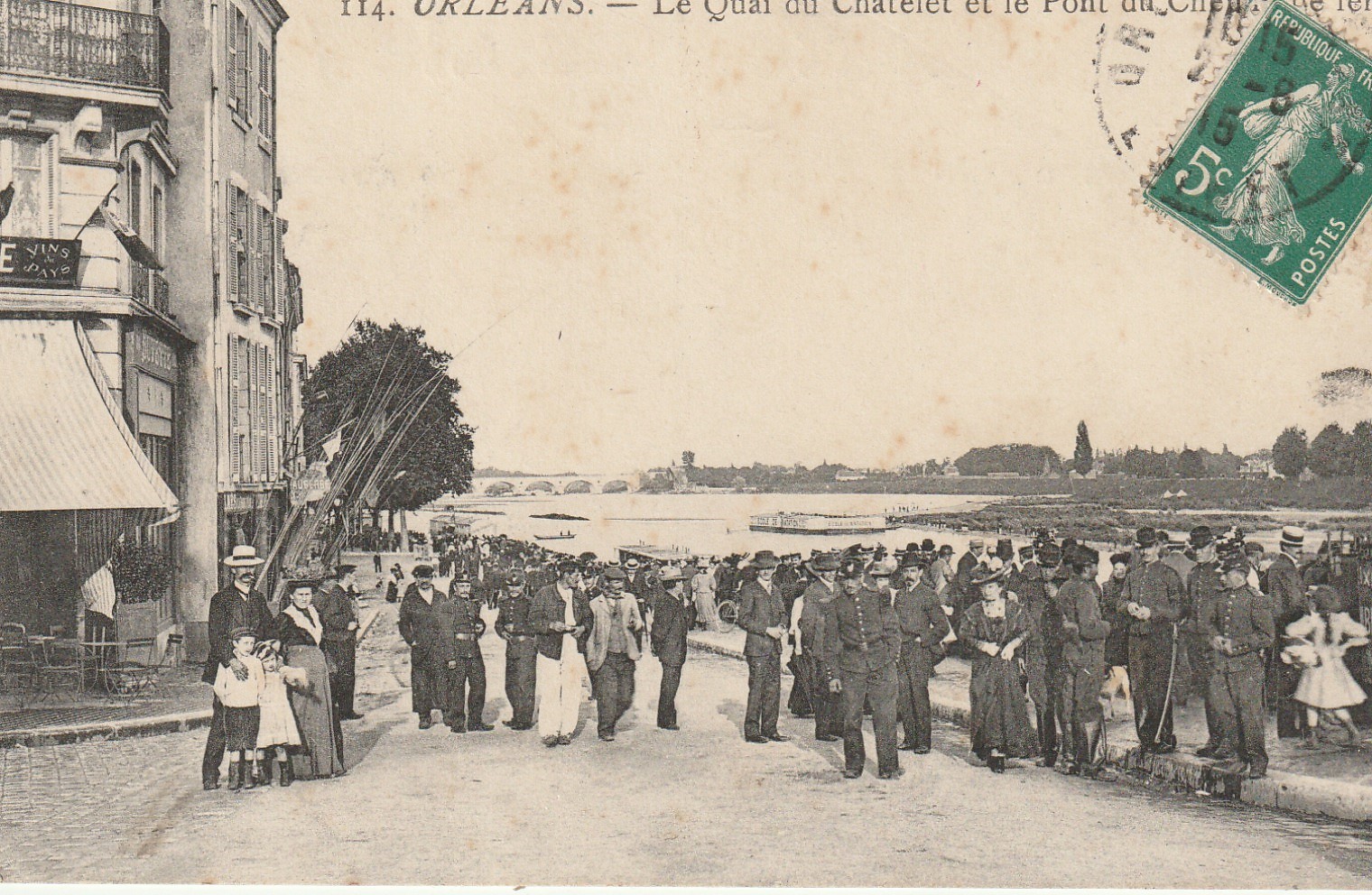 45 ORLEANS. Quai du Châtelet et Pont du Chemin de fer avec Buvette 1915