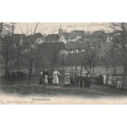 RARE Suisse SCHÖNENBUCH. Groupe d'enfants dans le Pré 1906