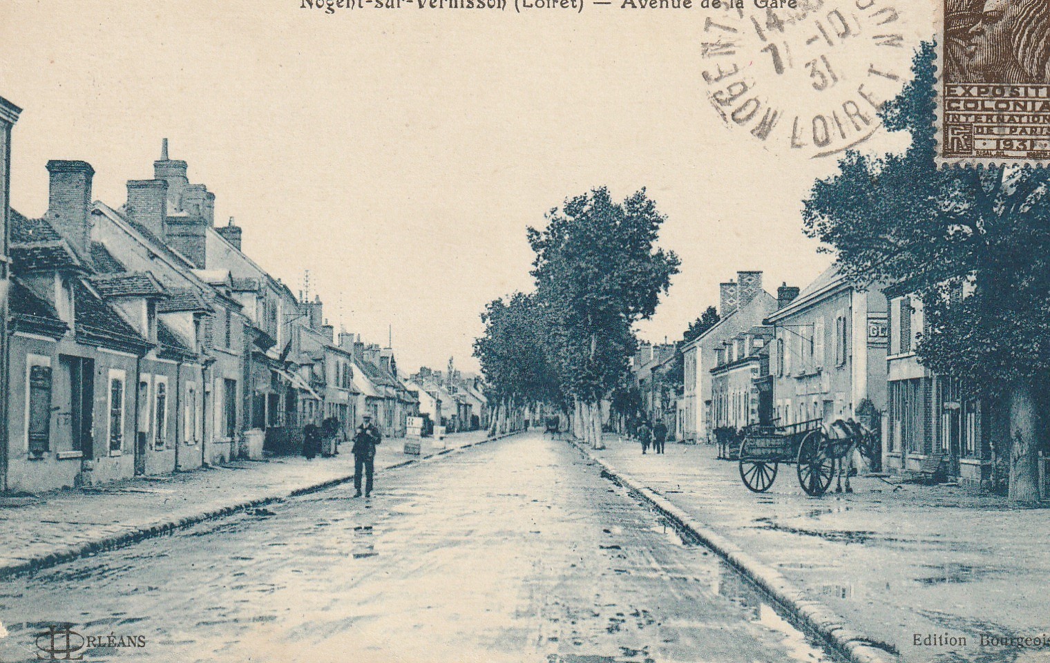 45 NOGENT-SUR-VERNISSON. Avenue de la Gare avec attelage 1931