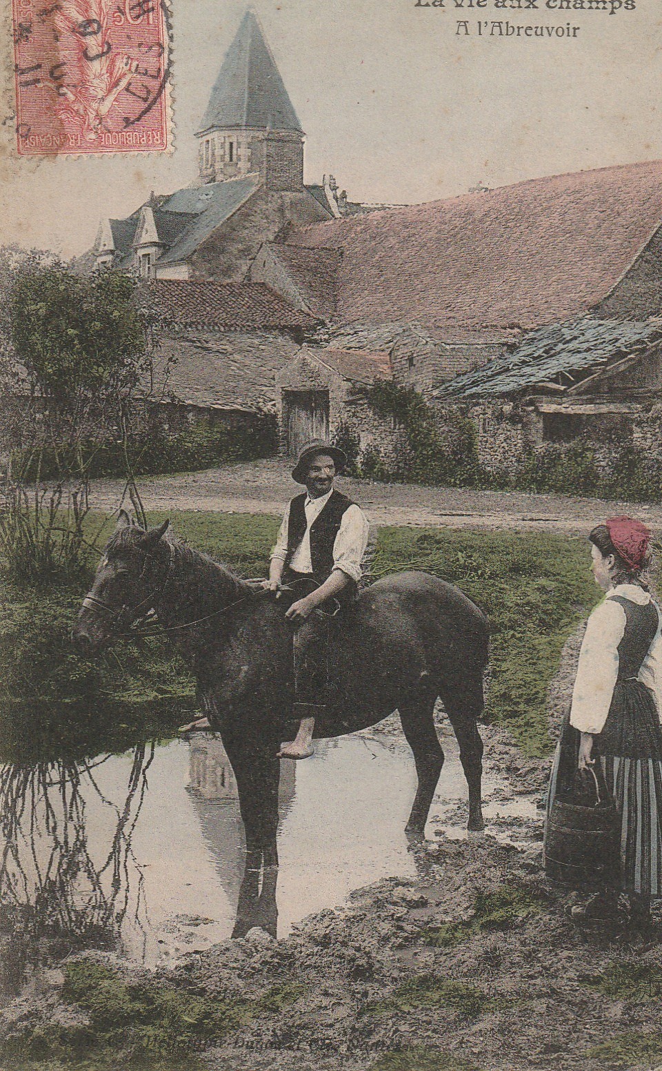 Métiers AGRICULTURE. La Vie aux Champs L'ABREUVOIR 1908