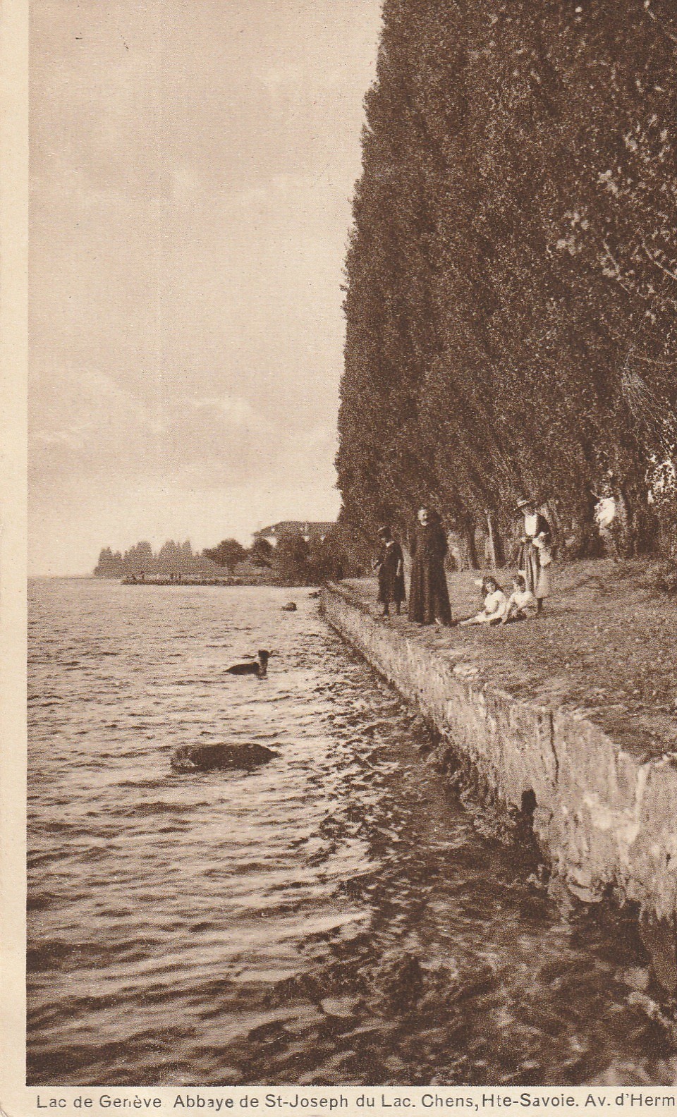74 CHENS. Abbaye de Saint-Joseph, Lac de Genève avenue d'Hermance animation 1928