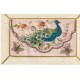 FANTAISIE. Carte brodée fil de soie sur voile. Paon multicolore
