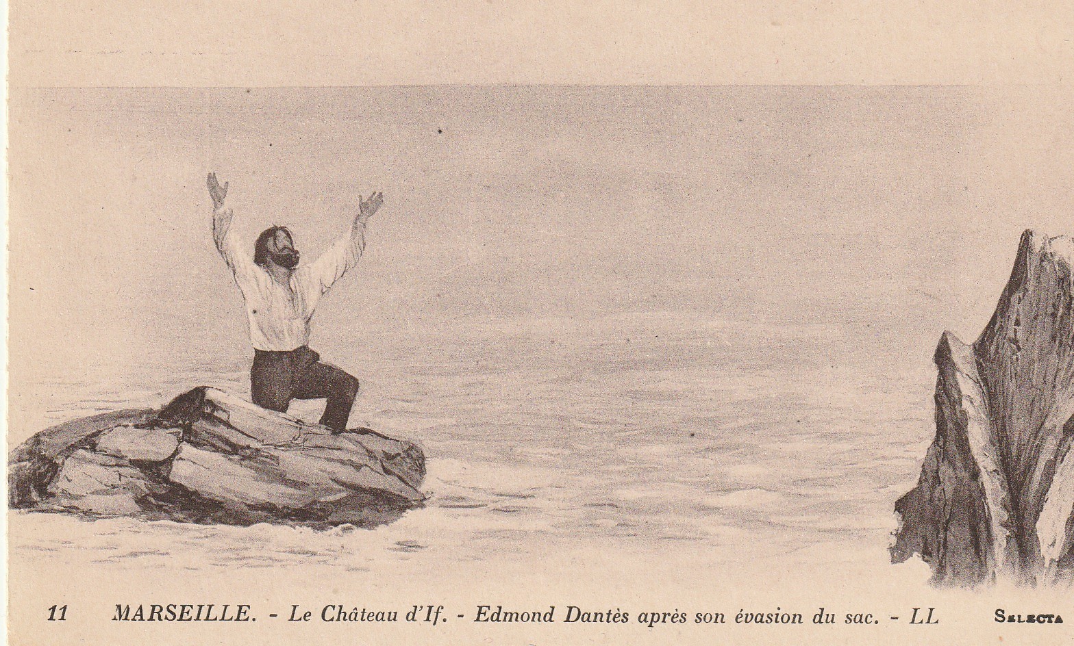 5 x cpa 13 MARSEILLE. Edmond Dantès évasion du sac, Château d'If avec Abbé Faria et le Phare