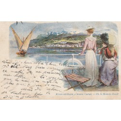 74 EVIAN-LES-BAINS. Vue sur le Lac Source Cachat 1902