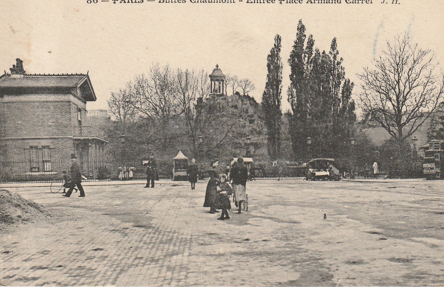 PARIS 19° Buttes Chaumont Entrée Place Armand Carrel (carte publicitaire de la Samaritaine)