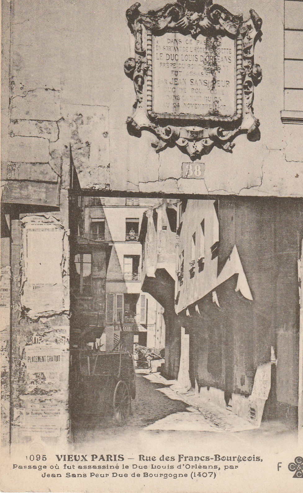 PARIS 4° Rue des Francs Bourgeois où fut assassiné le Duc d'Orléans