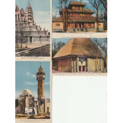 4 x cpa Exposition Coloniale PARIS 1931 Pavillon Annam, de la Chasse, Temple Angkor, Tunisie Marabot et Minaret