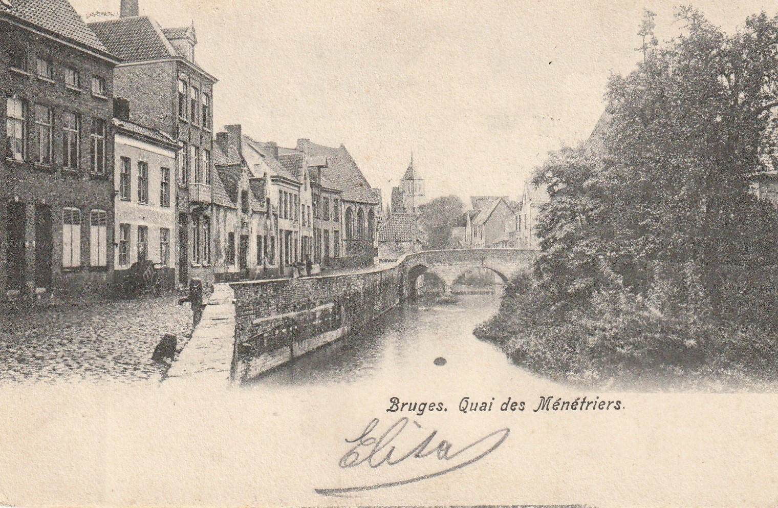 2 x cpa BRUGES BRUGGE Quai des Ménétriers 1907 et Pont du Béguinage 1960