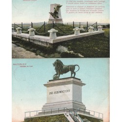 2 x cpa WATERLOO. Piédestal du Lion et Monument Français 1908