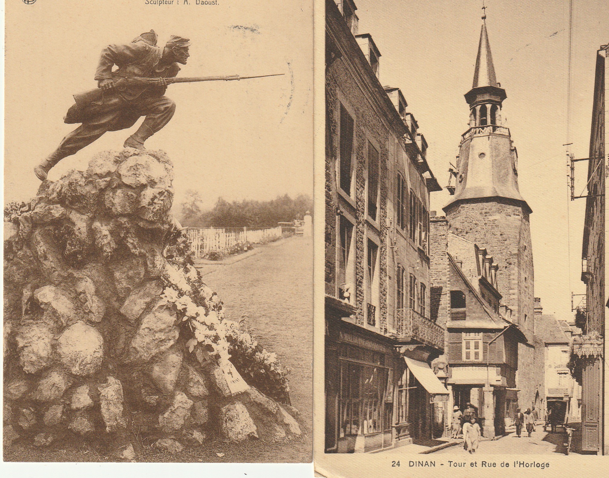 Belgique 2 x cpa DINANT. Cimetière Français et Tour rue de l'Horloge 1929-1931