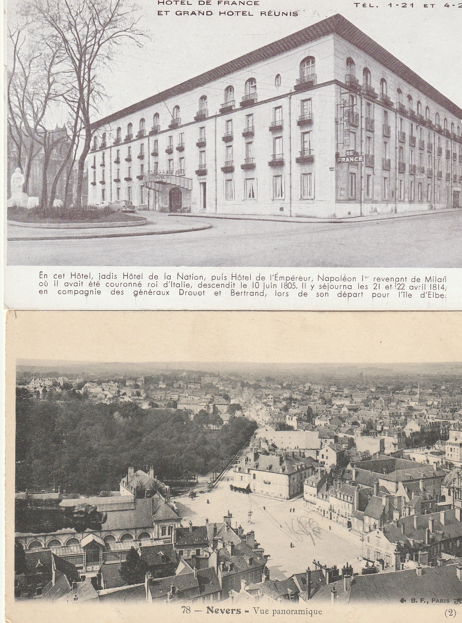 2 x cpa NEVERS 58. Hôtel de France et Grand Hôtel puis vue panoramique