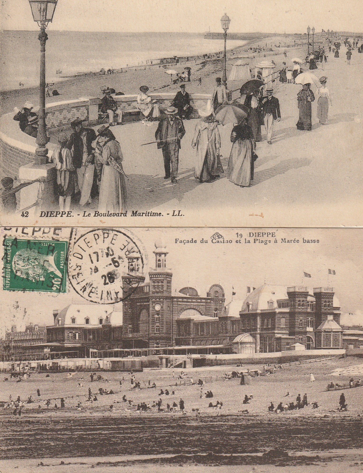 2 x cpa DIEPPE 76. Boulevard Maritime et Casino sur Plage 1926