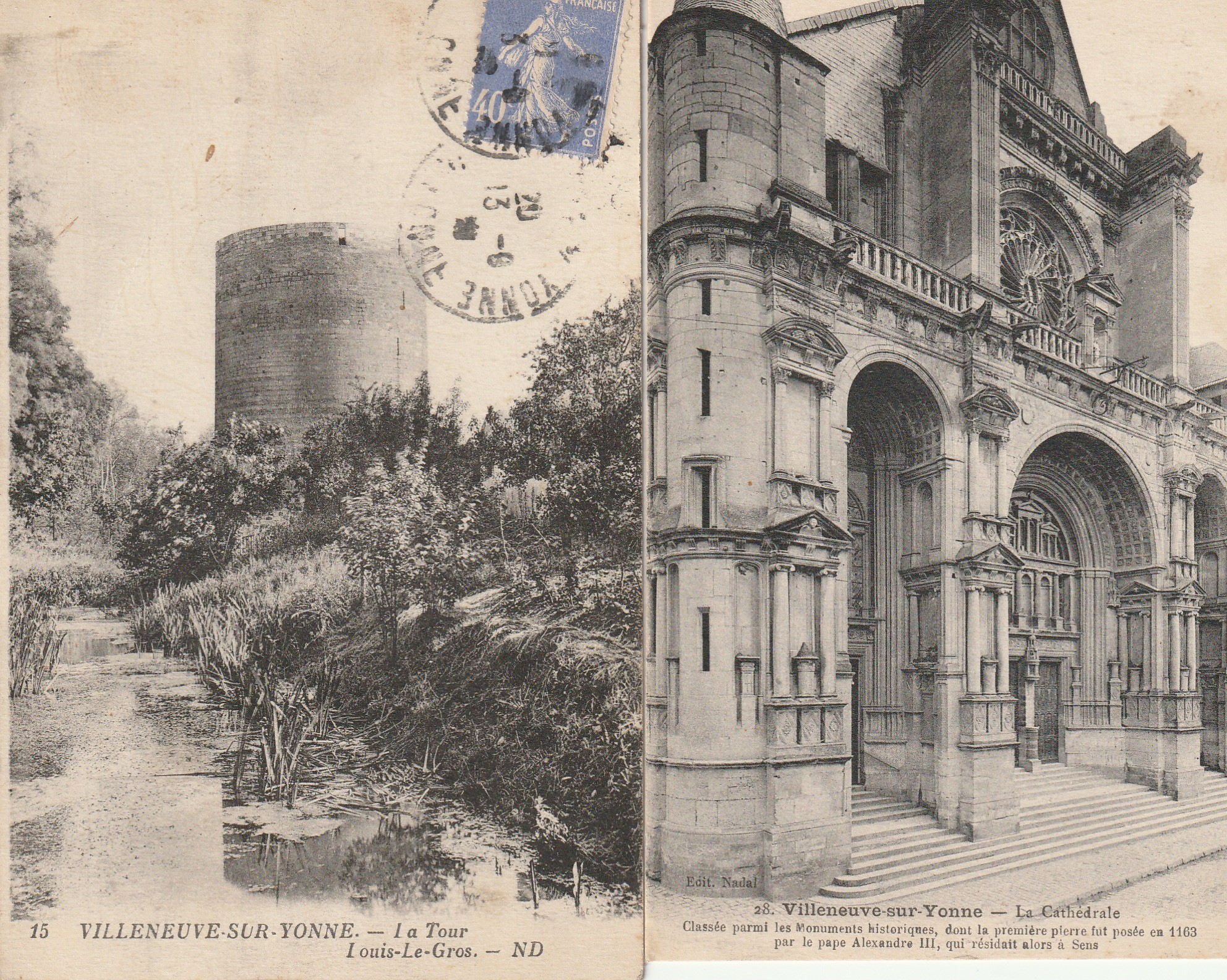 2 cpa 89 VILLENEUVE-SUR-YONNE. La Cathédrale et la Tour 1930-32