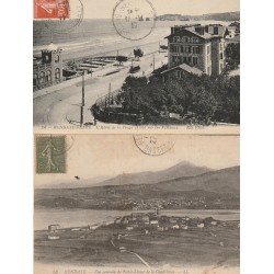 2 cpa 64 HENDAYE. Hôtel de la Plage vue Jumeaux et Notre Dame de la Guadeloupe 1917