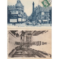 2 Cpa 03 MOULINS. Palais du vêtement Place d'Allier 1925 et Tour Jacquemart 1937