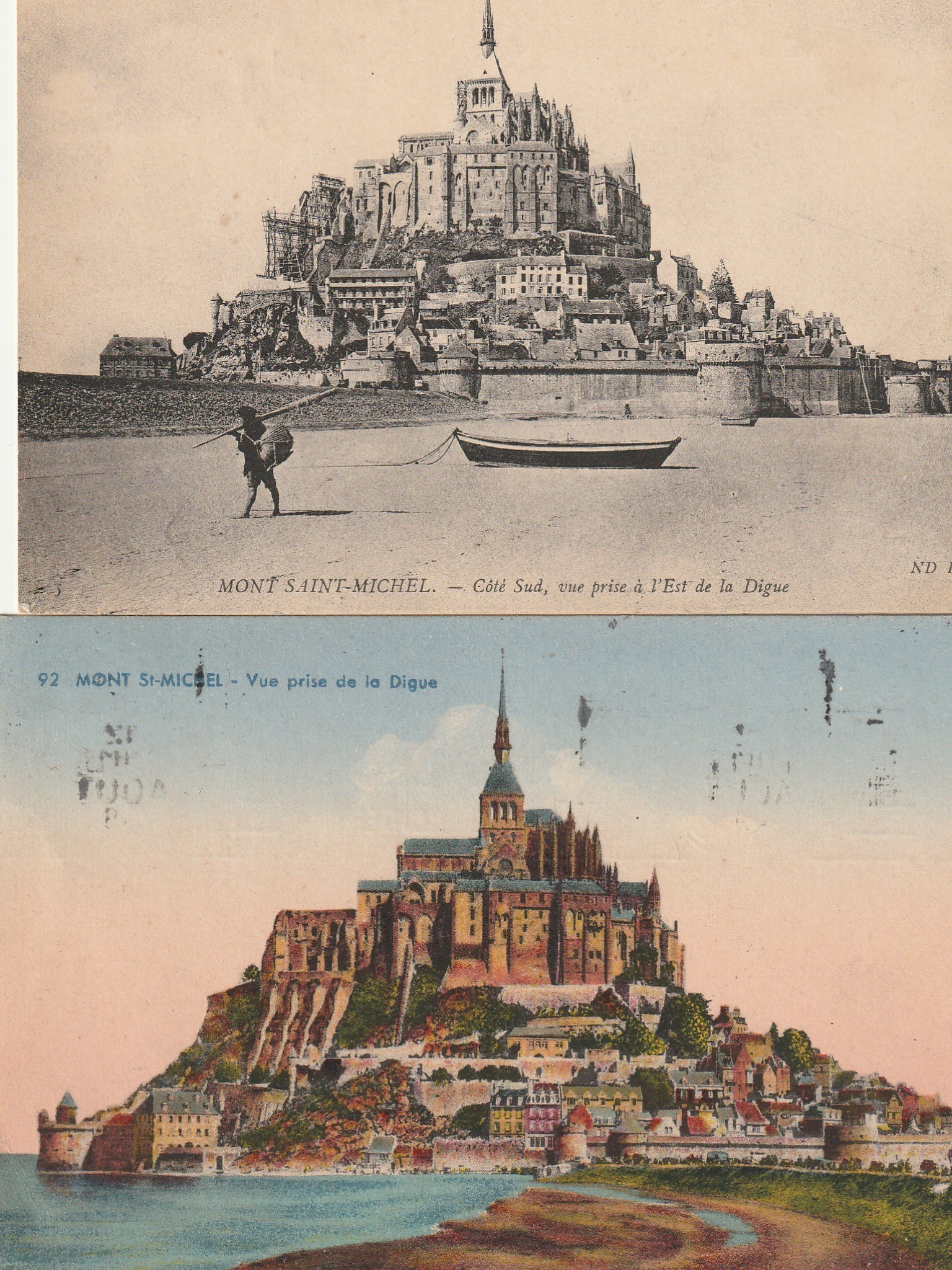 2 Cpa 50 LE MONT SAINT-MICHEL. Pêcheur de crevettes à l'Est de la Digue 1908-49