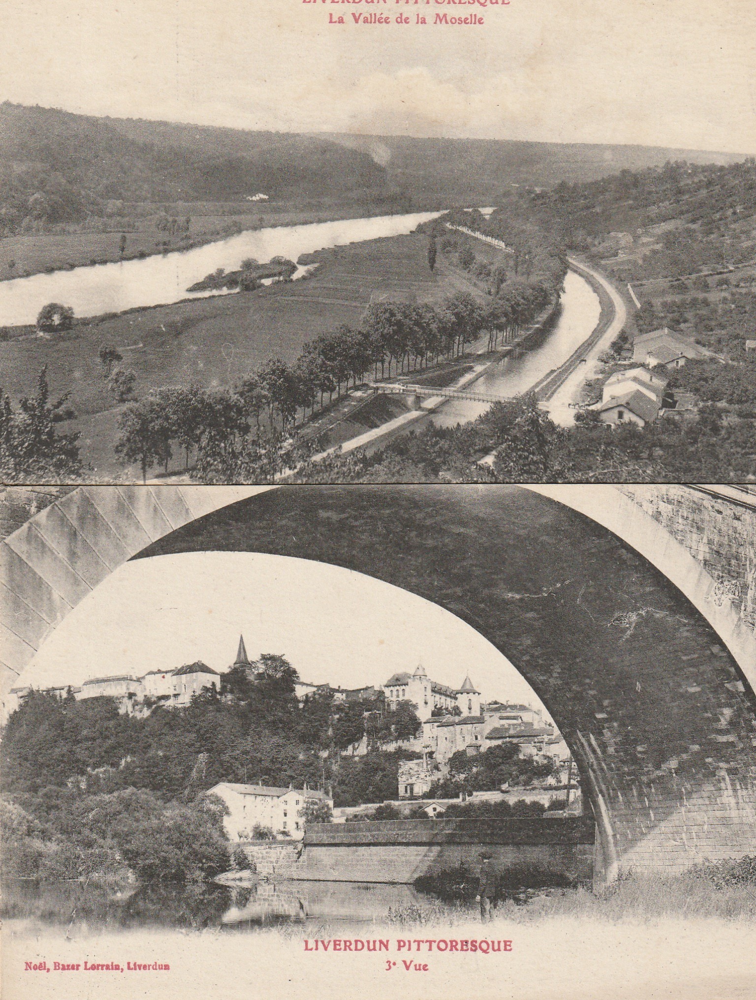 2 Cpa 54 LIVERDUN. Vallée de la Moselle 1918 et arcade d'un Pont