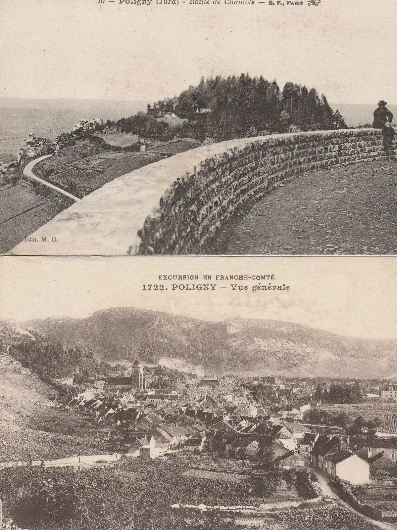 2 Cpa 39 POLIGNY. Route de Chamole et vue sur la Ville