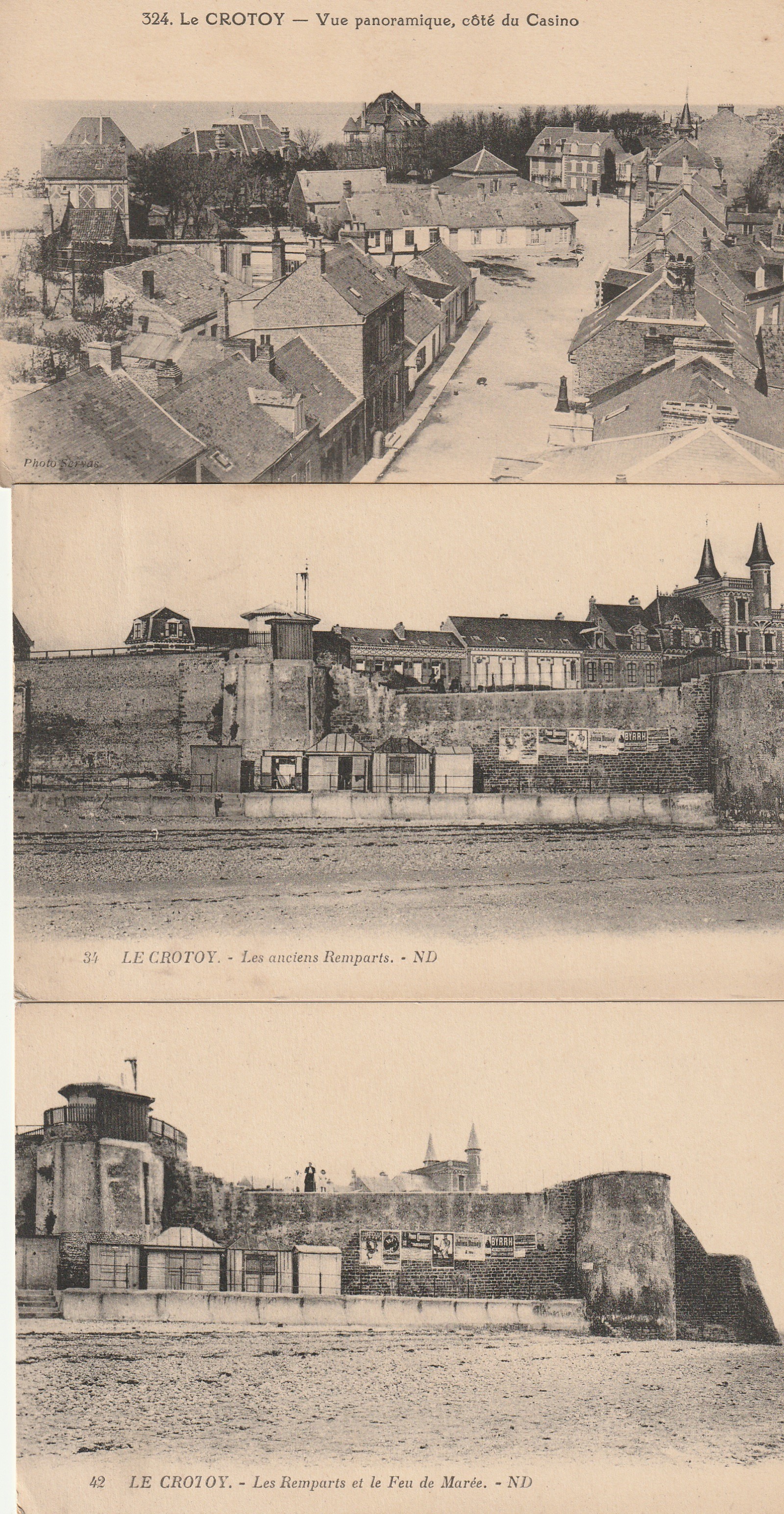 3 Cpa 80 LE CROTOY. Côté Casino, anciens Remparts et Feu de Marée