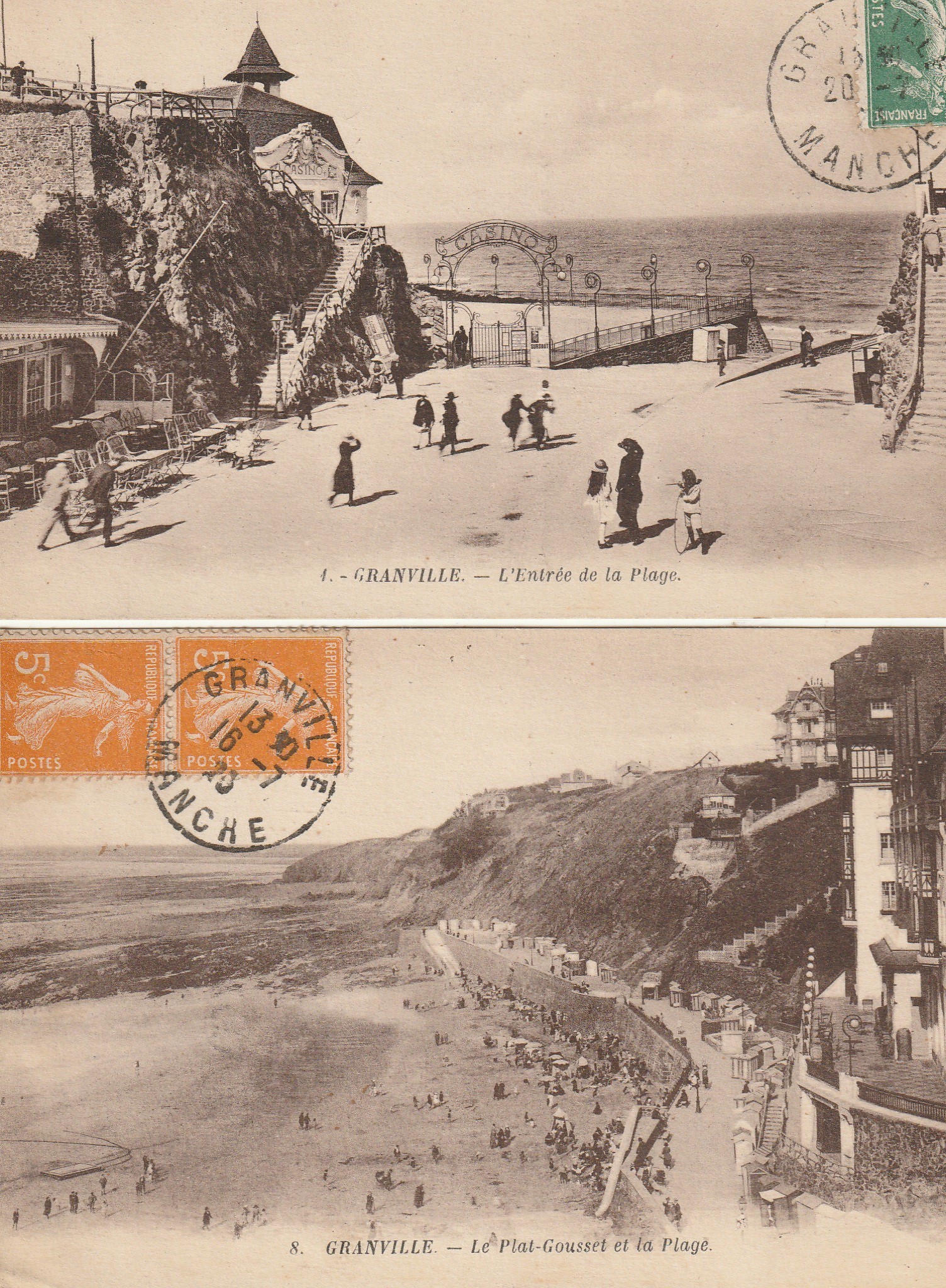 2 Cpa 50 GRANVILLE. Entrée de la Plage et le Plat-Gousset 1923